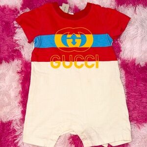 Gucci Infant Romper in Red, Blue, and White